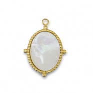 Roestvrij stalen (RVS) Stainless steel bedel schelp ovaal Gold-white (natuurlijke kleur)