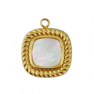 Roestvrij stalen (RVS) Stainless steel bedel schelp vierkant Gold-white (natuurlijke kleur)