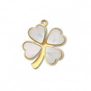 Roestvrij stalen (RVS) Stainless steel bedel schelp klaver Gold-white (natuurlijke kleur)