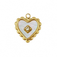 Roestvrij stalen (RVS) Stainless steel bedel schelp hart Gold-white (natuurlijke kleur)