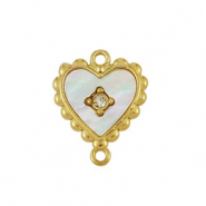 Roestvrij stalen (RVS) Stainless steel bedel tussenstuk schelp hart Gold-white (natuurlijke kleur)