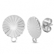 Roestvrij stalen (RVS) Stainless steel onderdelen oorbellen / oorstekers rond met oogje Silver