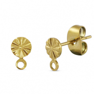 Roestvrij stalen (RVS) Stainless steel onderdelen oorbellen / oorstekers rond met oogje Gold