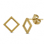Roestvrij stalen (RVS) Stainless steel oorbellen / oorstekers ruit Gold