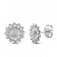 Roestvrij stalen (RVS) Stainless steel oorbellen / oorstekers bloem Silver