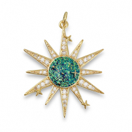 Brass TQ metaal bedels zirkonia ster Gold-dark aqua green-blue