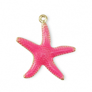 Brass TQ metaal bedels zeester Gold-dark pink