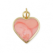 Brass TQ metaal bedels hart Gold-light pink marble