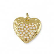 Brass TQ metaal bedels hart met parel Gold-white