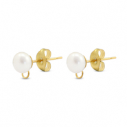 Roestvrij stalen (RVS) Stainless steel onderdelen oorbellen / oorstekers imitatie parel met oogje 6mm Gold