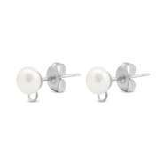 Roestvrij stalen (RVS) Stainless steel onderdelen oorbellen / oorstekers imitatie parel met oogje 6mm Silver