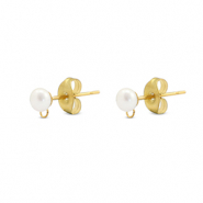 Roestvrij stalen (RVS) Stainless steel onderdelen oorbellen / oorstekers imitatie parel met oogje 5mm Gold