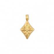 Roestvrij stalen (RVS) Stainless steel bedels ruit met bloem Gold