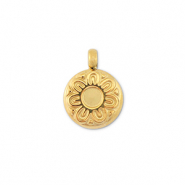 Roestvrij stalen (RVS) Stainless steel bedels rond met bloem Gold