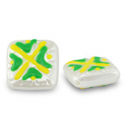 Acryl kralen vierkant met kruis Pearl-yellow-green
