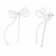 Trendy oorbellen/oorstekers kralen strik White-silver