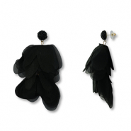 Trendy oorbellen/oorstekers chiffon bloem Black-gold