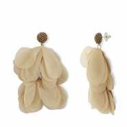 Trendy oorbellen/oorstekers chiffon bloem Beige brown-gold