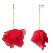Trendy oorbellen/oorstekers chiffon bloem Red-gold