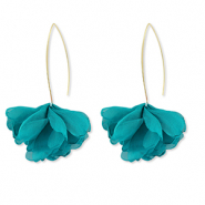 Trendy oorbellen chiffon bloem Teal green-gold