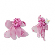 Trendy oorbellen/oorstekers chiffon bloem Mauve pink-gold