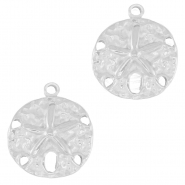 Roestvrij stalen (RVS) Stainless steel bedel rond zeester Silver