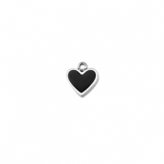 Roestvrij stalen (RVS) Stainless steel bedels hart Silver-black