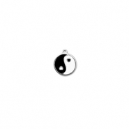 Roestvrij stalen (RVS) Stainless steel bedels rond Yin & Yang Silver-black-white
