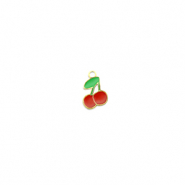 Roestvrij stalen (RVS) Stainless steel bedels kersen Gold-red-green