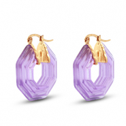 Trendy resin oorbellen hexagon Gold-transparent purple