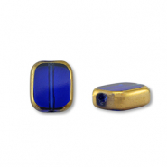 Glaskralen rechthoek Blue transparent-gold