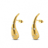 Roestvrij stalen (RVS) Stainless steel oorbellen / oorstekers druppel met strass Gold