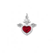 Brass TQ metaal bedels hart met vleugels Silver-red