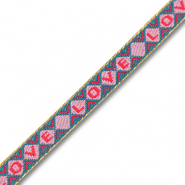 Lint met tekst "Love" Turquoise blue-pink-red-gold
