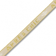 Lint met tekst "Apr&egrave;s chic" Sand beige-gold-white