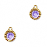 Roestvrij stalen (RVS) Stainless steel bedels zirkonia rond Gold-purple