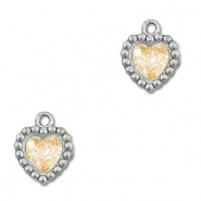 Roestvrij stalen (RVS) Stainless steel bedels zirkonia hart Silver-light orange