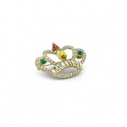 Broches kroon Gold-green-pink