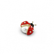 Broches lieveheersbeestje met parel Red-white-black