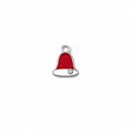 Bedels metaal zirkonia kerstklok Zilver-rood-wit