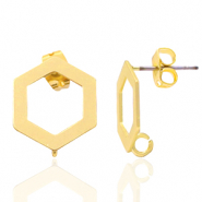 Onderdelen DQ metaal earpin vijfhoek met oogje Goud (nikkelvrij)