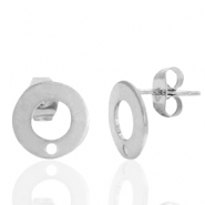Roestvrij stalen (RVS) Stainless steel oorbellen / oorstekers 10mm met oogje Zilver