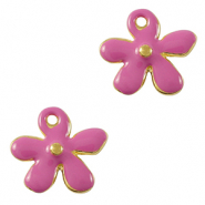 Bedels DQ metaal bloem Goud-magenta pink (nikkelvrij)