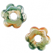 DQ Grieks keramiek kralen bloem Light green-orange