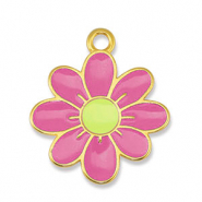 Bedels DQ metaal bloem Pink-Lime Yellow-Goud (nikkelvrij)