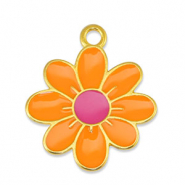 Bedels DQ metaal bloem Orange-Fuchsia-Goud (nikkelvrij)