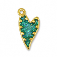 Bedels DQ metaal hart Glitter Turquoise-Goud (nikkelvrij)