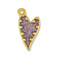 Bedels DQ metaal hart Glitter Lilac-Goud (nikkelvrij)