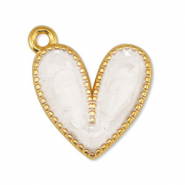Bedels DQ metaal hart Pearl White-Goud (nikkelvrij)