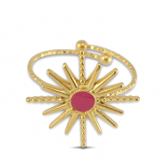 Roestvrij stalen (RVS) Stainless steel ringen enamel ster Gold-dark pink
